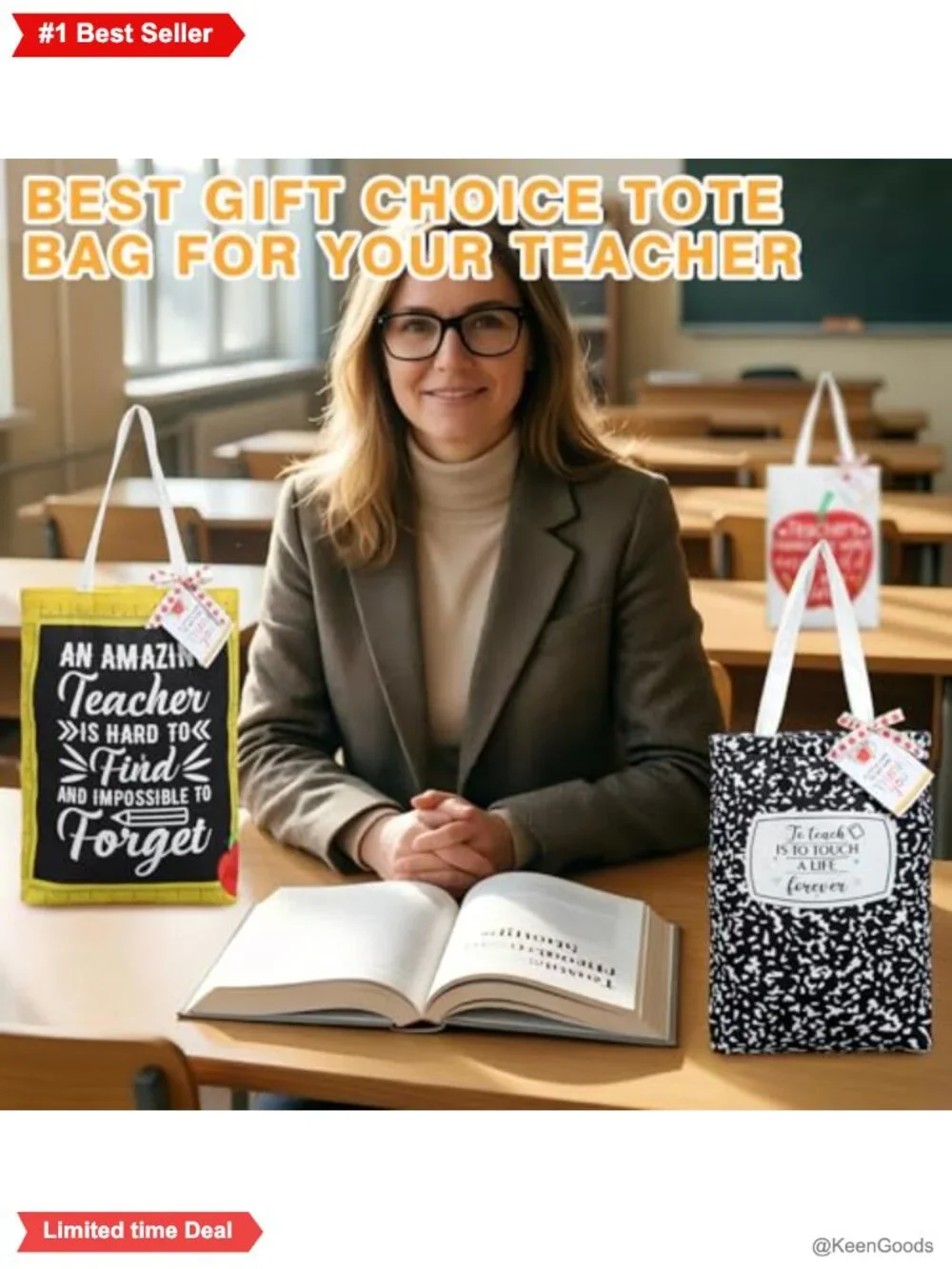 6 Canvas Tote Bags Thank You Tags Reusable Teacher Gift Bag Set